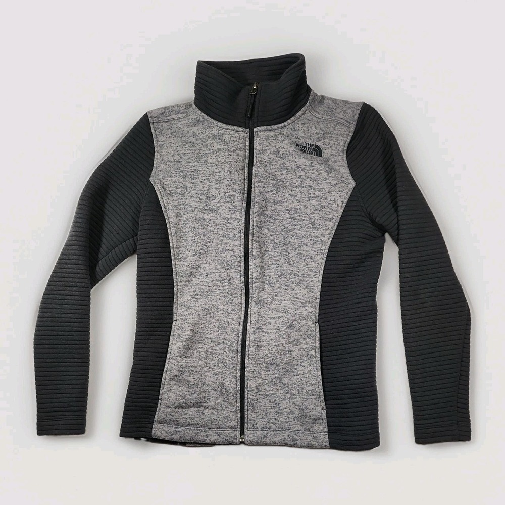 The North Face Womens Gray Black Full Zip Grid Fleece Jacket Size Med